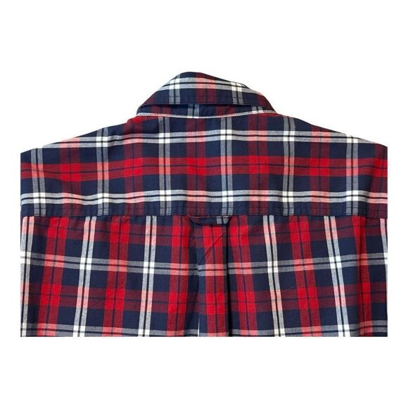 Chaps Easy Care Men's Red Navy Plaid Long Sleeve Button-up Shirt Size L Crest - Picture 8 of 14